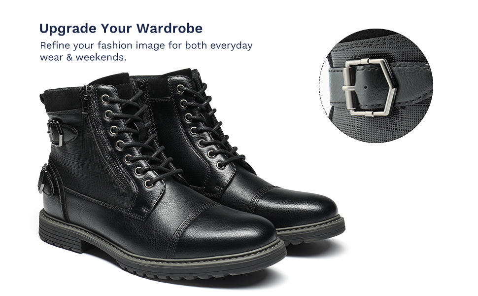 Bruno Marc Men's Fur-Lined Combat Dress Boots