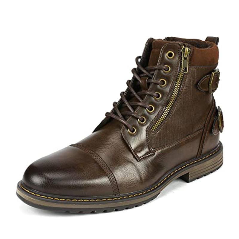 Bruno Marc Men's Fur-Lined Combat Dress Boots