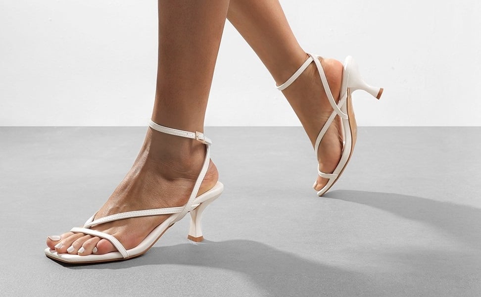 Strappy fashion white kitten heels