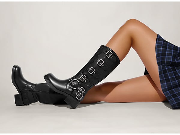 Women's Square Toe Motorcycle Boots-Dream Pairs