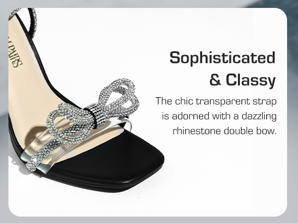 Square toe rhinestone bag heel stiletto high heels