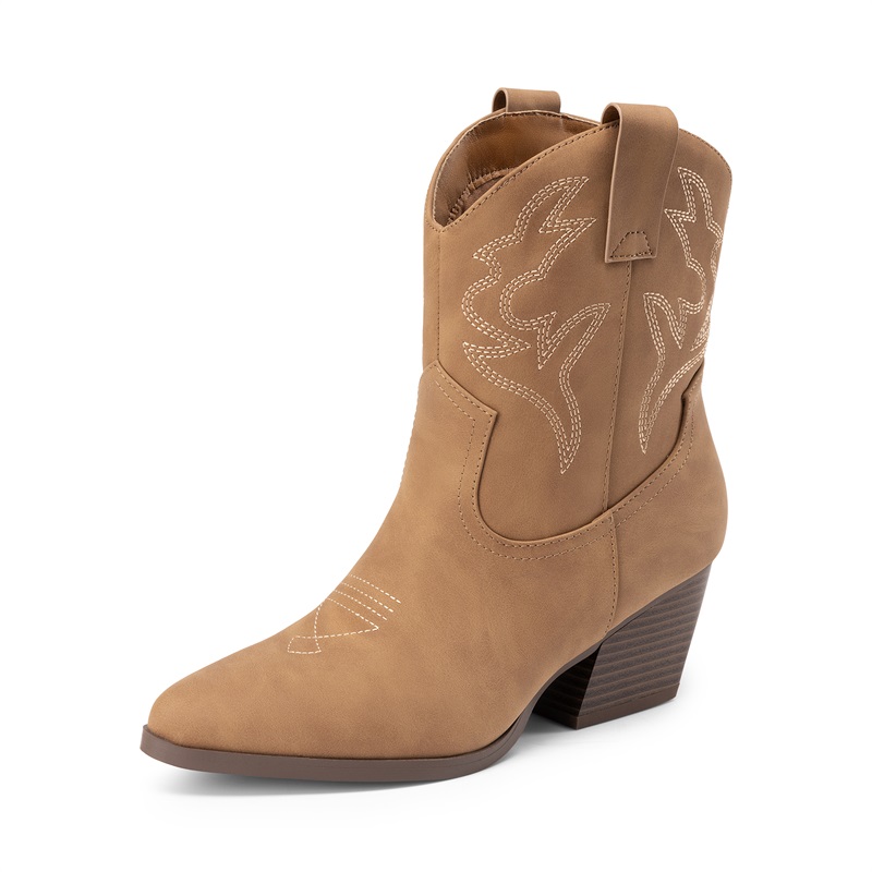 Vegan Leather Cowgirl Ankle Boots