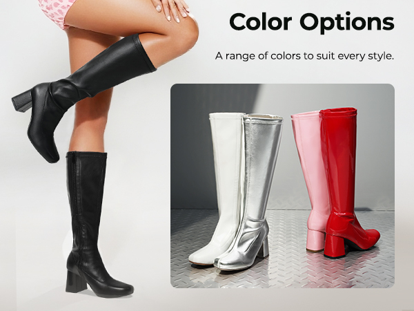 Funtasma GOGO300WC/W/PU Women's Wide Calf Go-Go Boots – White Matte, Block Heel, Knee-High