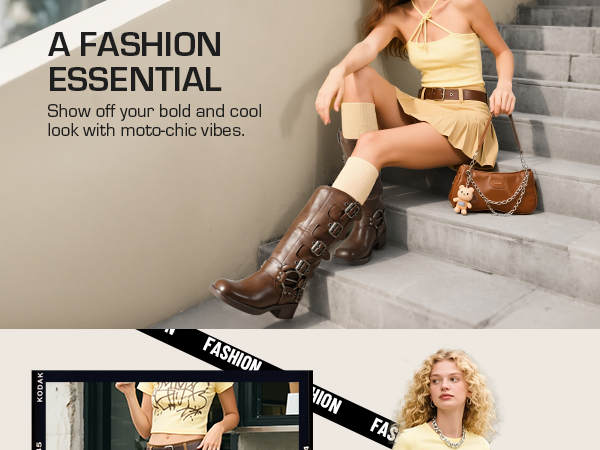 Women's Square Toe Motorcycle Boots-Dream Pairs