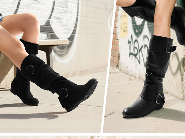 Women's Comfortable Low Heel Knee High Boots-Dream Pairs