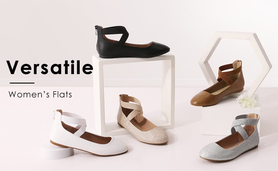 Closed Toe Flats with Ankle Strap in Silver, Black,etc.-Dream Pairs