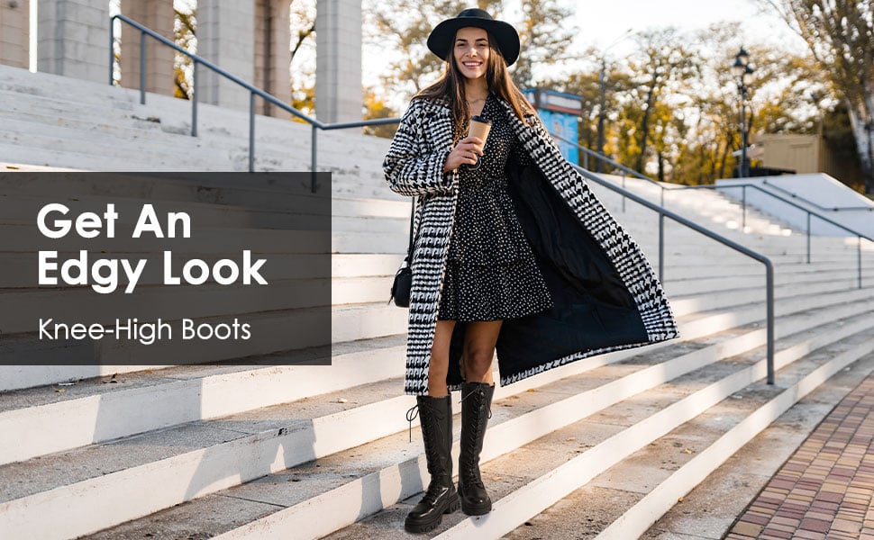 Lace up knee high boots womens hot sale