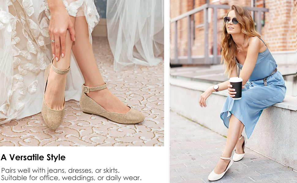 Women's Ankle-Strap Low Wedge Flats-Dream Pairs