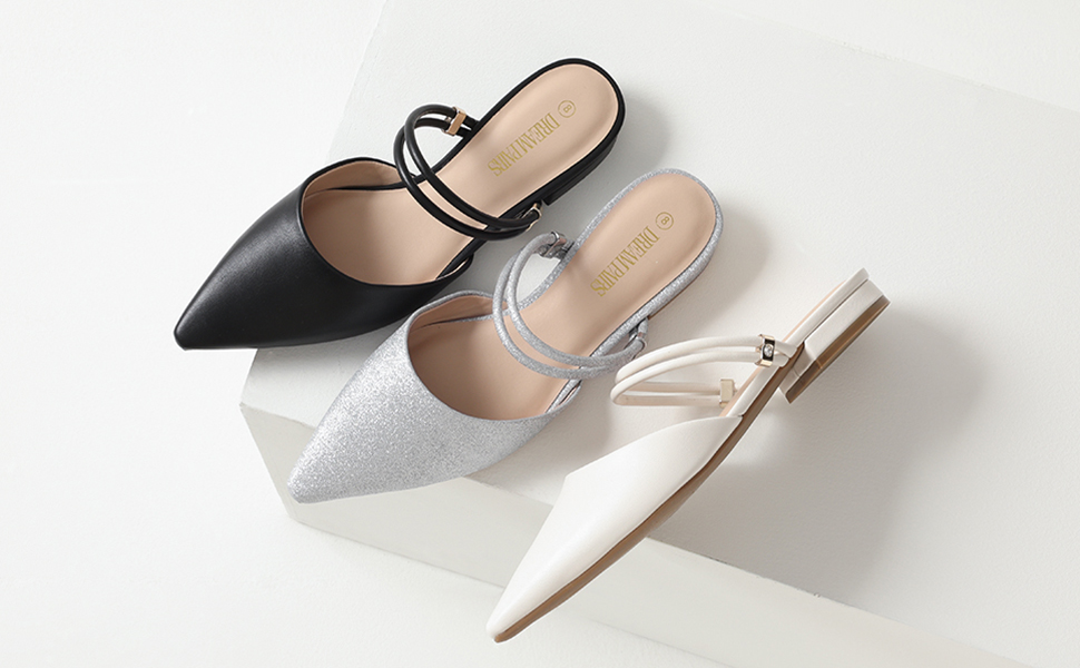 Pointed Toe Slip On Mules | Two-Way Flats-Dream Pairs