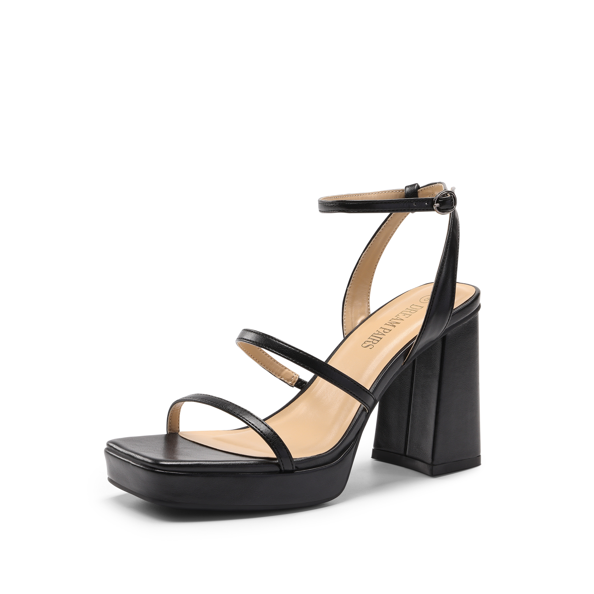 8日まで限定値下！Square Leather Sandals 36 Leather sandals with platform, Black - Sisley