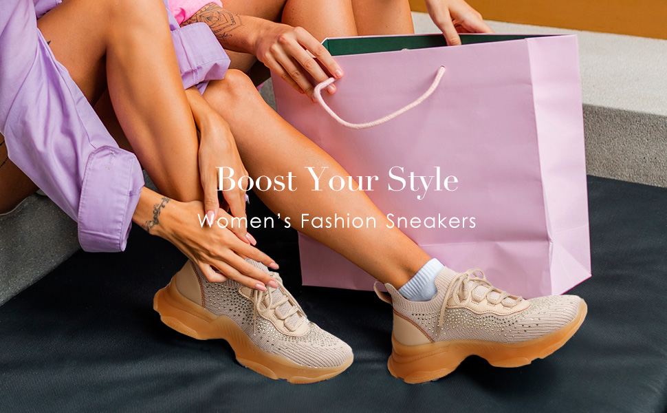 Rhinestone Platform Sneakers | Knitted Sneakers-Dream Pairs