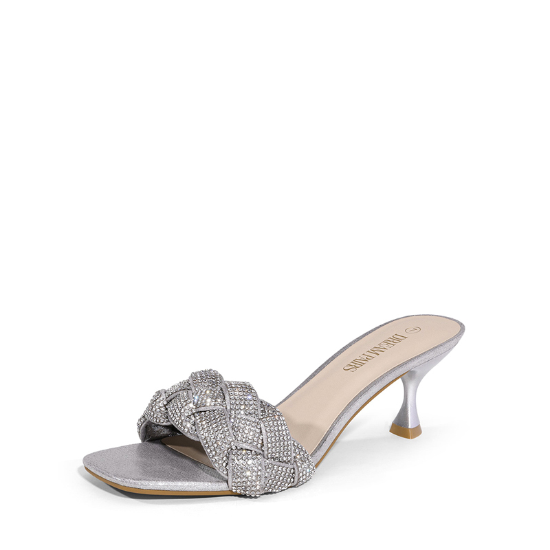 Rhinestone Kitten Heel Mules Dream Pairs