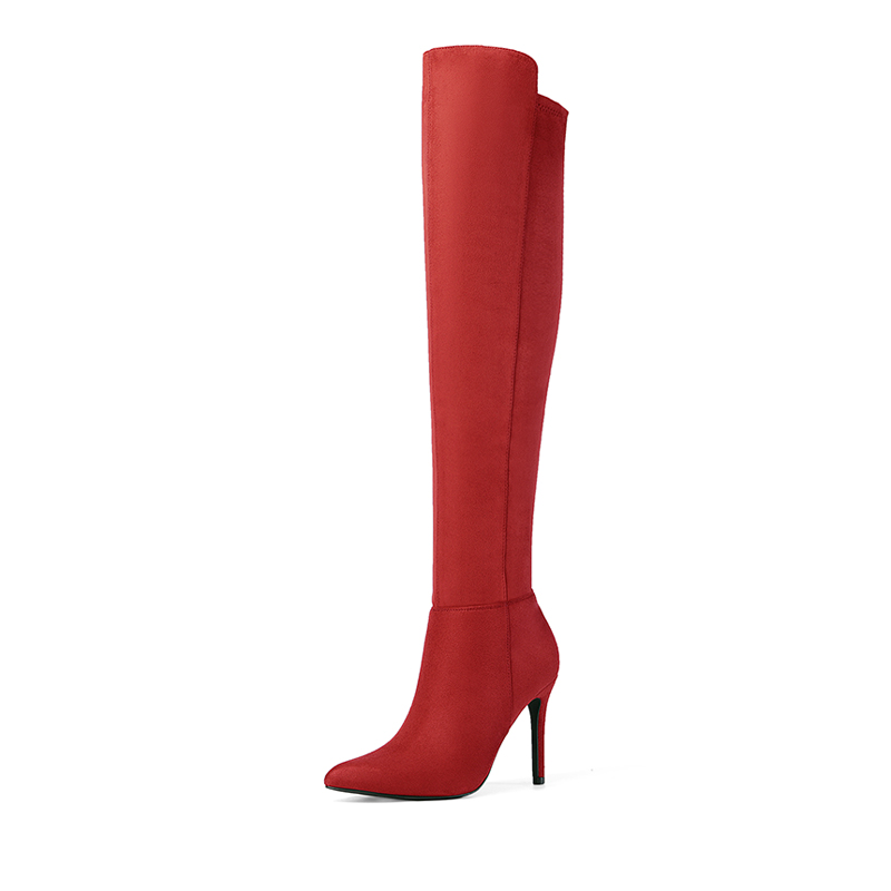 Suede Slit Pointy Toe Stiletto Over-The-Knee Boots