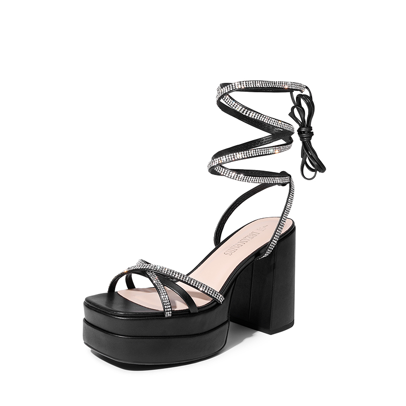 Black platform sandals lace up clearance