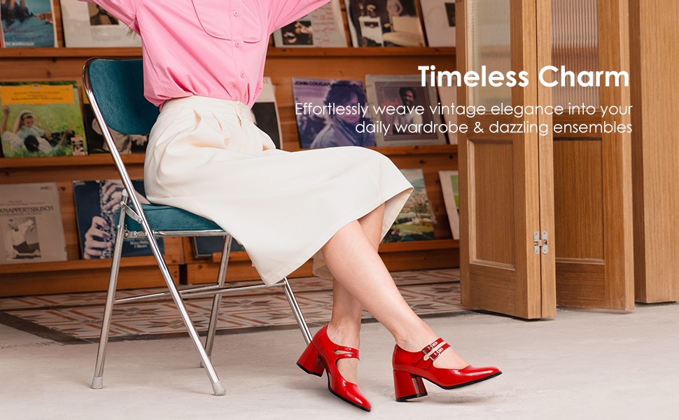 Double Straps Mary Janes Chunky Pumps-Dream Pairs