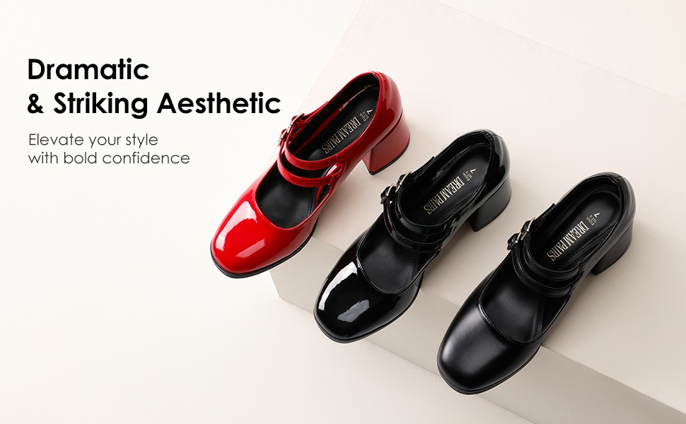 Double Straps Mary Janes Chunky Pumps-Dream Pairs