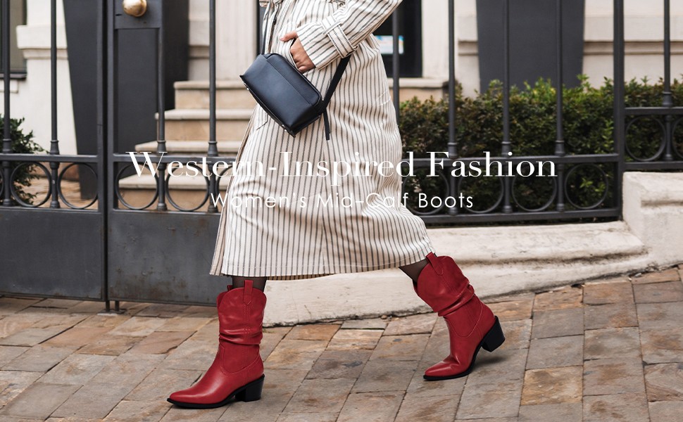V-Cut Cowboy Boots | Mid-Calf Cowboy Boots-Dream Pairs