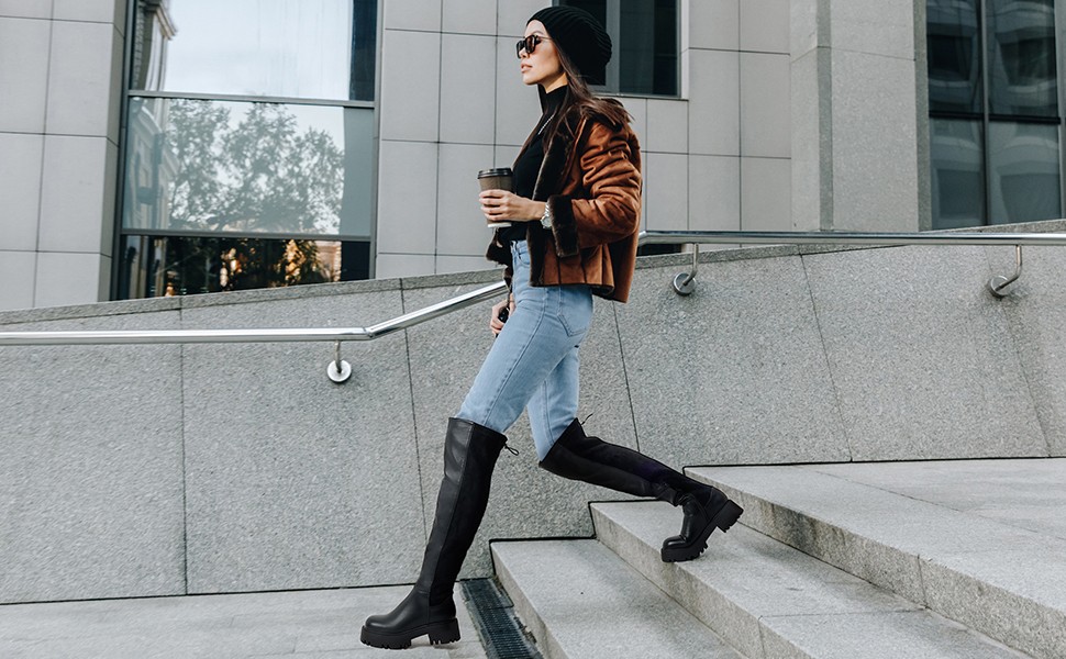 Lug sole thigh high boots sales