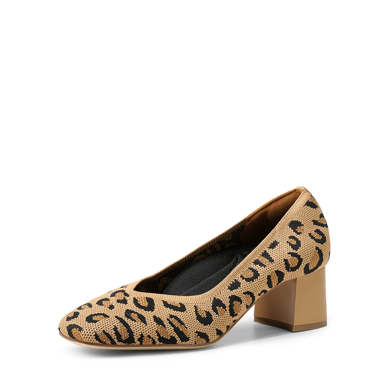 Square-Toe Block Heel Knit Pumps-Dream Pairs