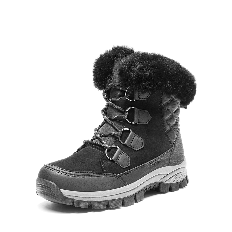 Fangsto Women's Waterproof Winter Snow Boots - Warm Fur Lined Ankle Booties, Slip-On, US Size 8 Grey