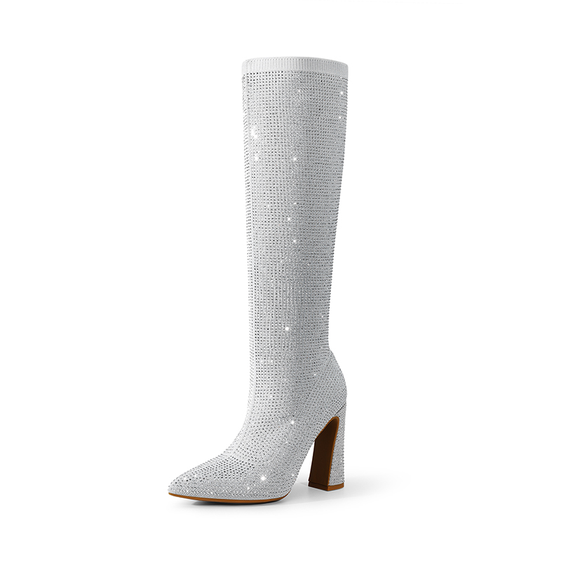 Starry Nights Knee-High Fringe Boots – Rhinestone Embellished Suede Cowgirl Boots