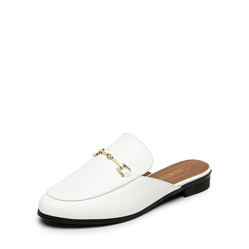 White mules with buckle top