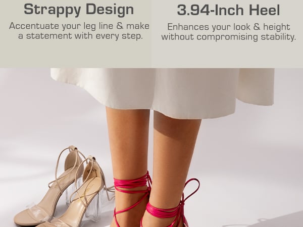 Women s Strappy Lace Up Clear Heels Dream Pairs