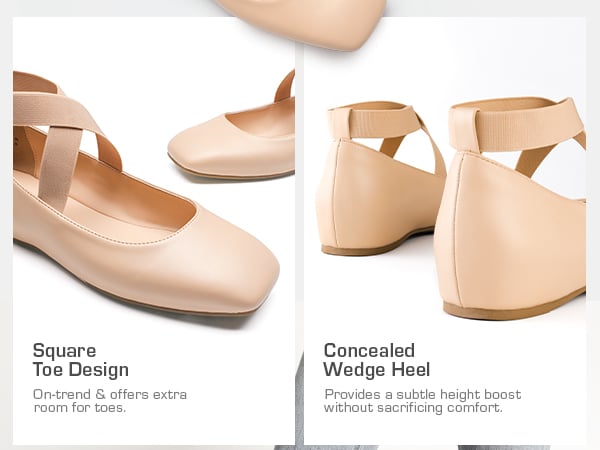 Square toe ballet flats with ankle strap top