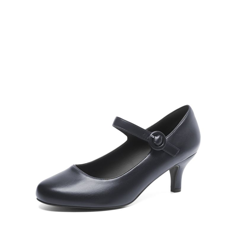 TAN Women's Low Mary Jane Kitten Heels-Dream Pairs