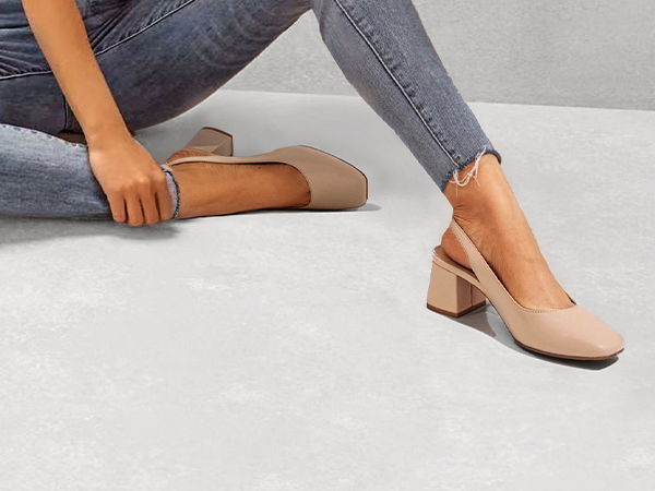 Women's Square-Toe Slingback Chunky Heels-Dream Pairs