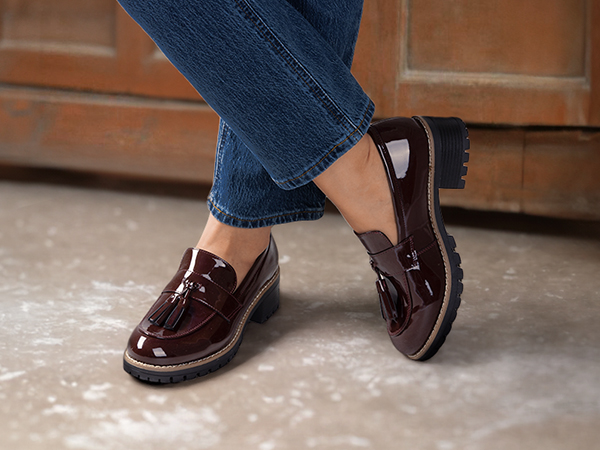 Denim Women's Brown Loafers With Tassels Women's Chunk Penny