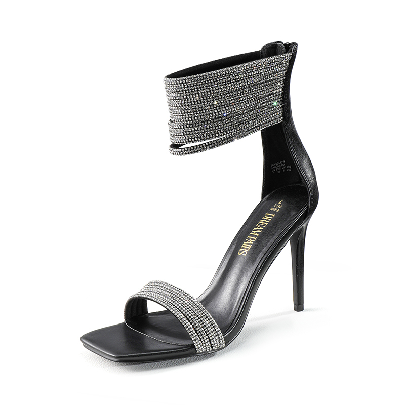 Sparkling Rhinestone Straps Heeled Sandals-dreampairs