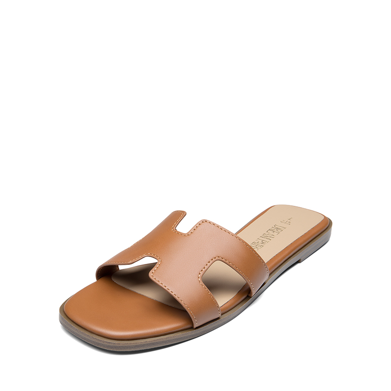 Black Slide Sandals with Cut Out Logo