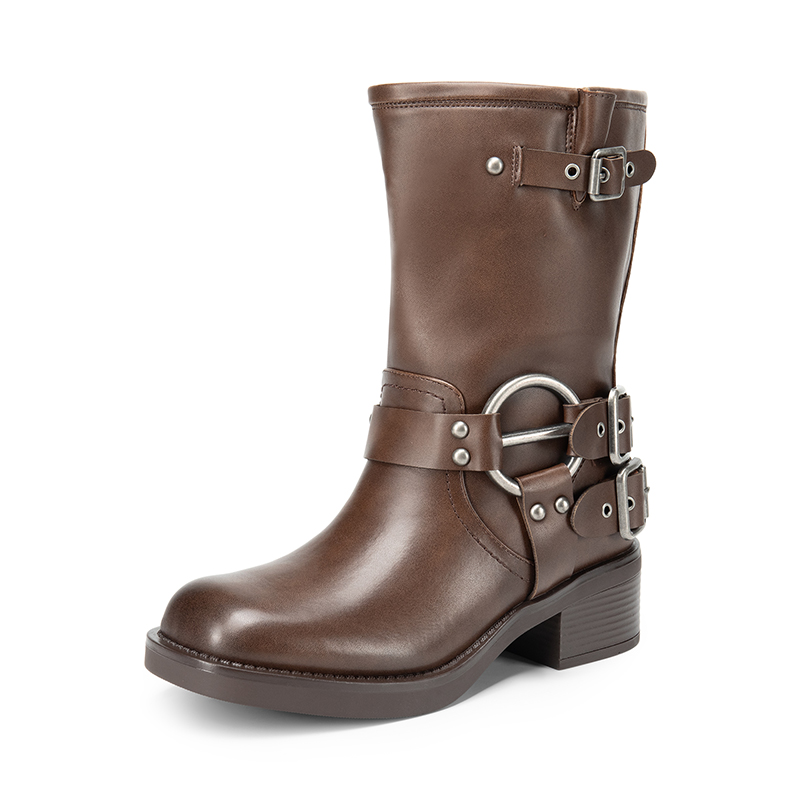 DREAM PAIRS Women's Mid-Calf Boots Fashion Motorcycle Boots Square Toe Lace-Up Ri | ChicGrl