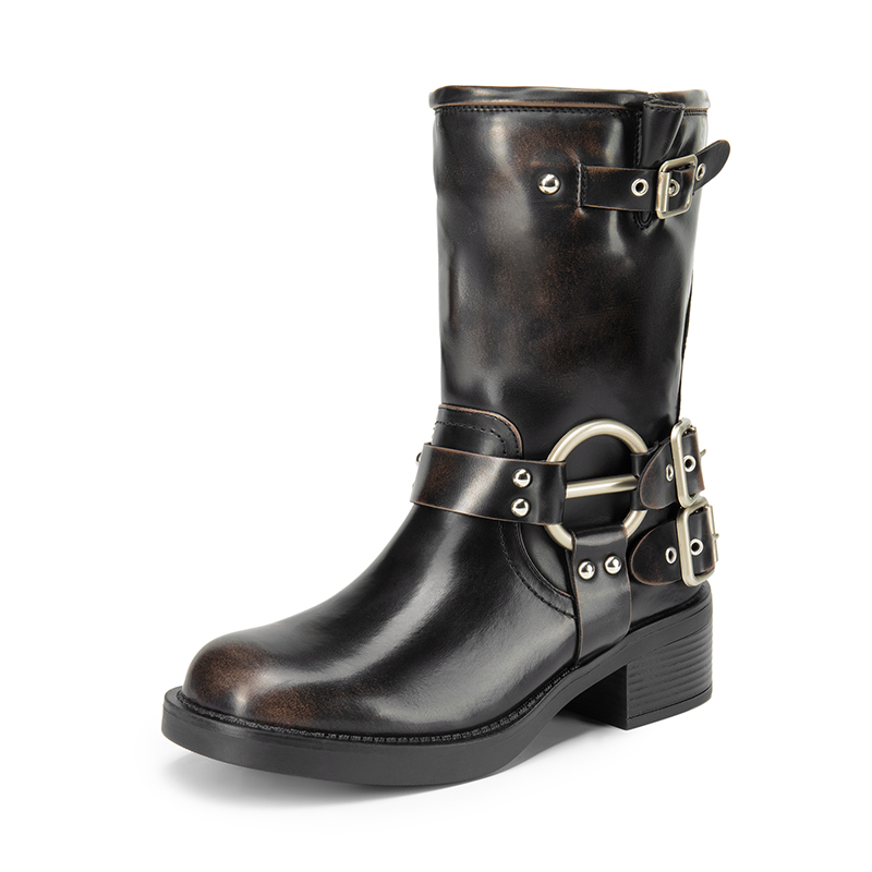Dream Pairs Buckles Motorcycle Mid Calf Boots