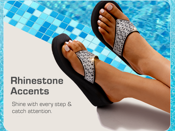 Platform Rhinestone Wedge Flip Flops-DREAM PAIRS