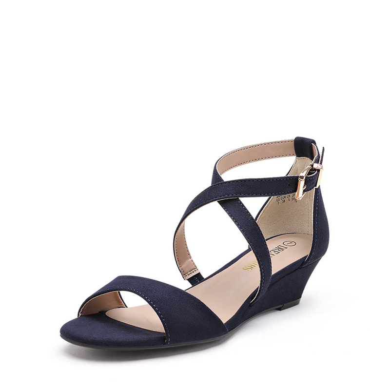Open Toe Criss-Cross Low Wedge Sandals-Dream Pairs