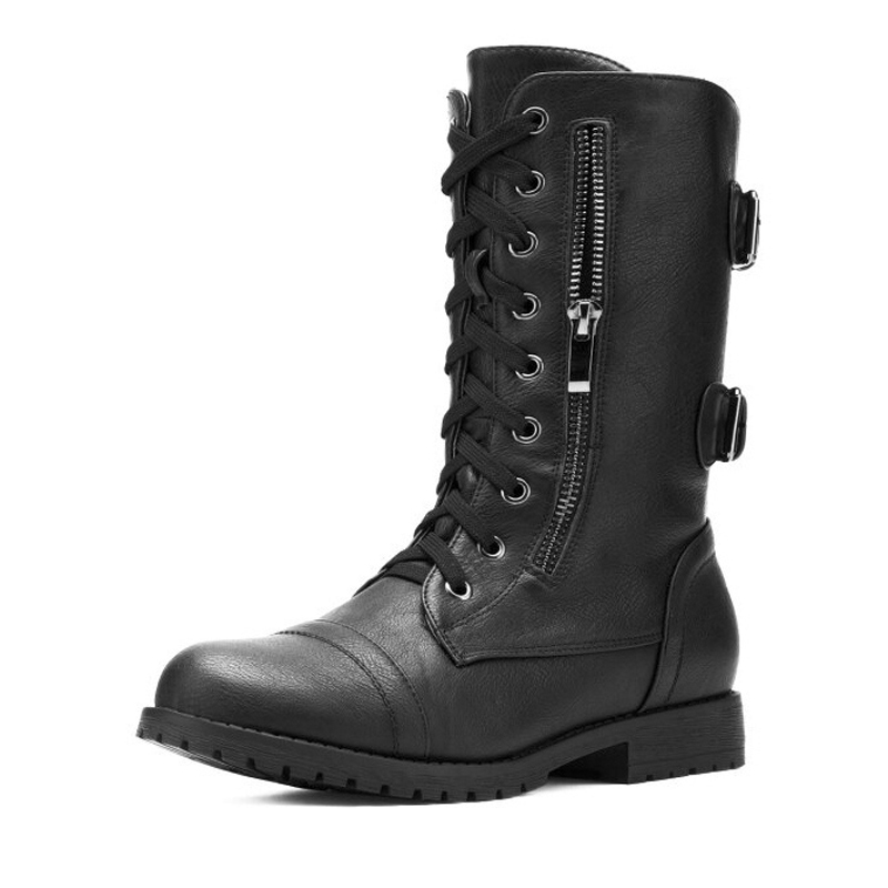 DREAM PAIRS Utilitarian Ankle Mid Calf Combat Boots
