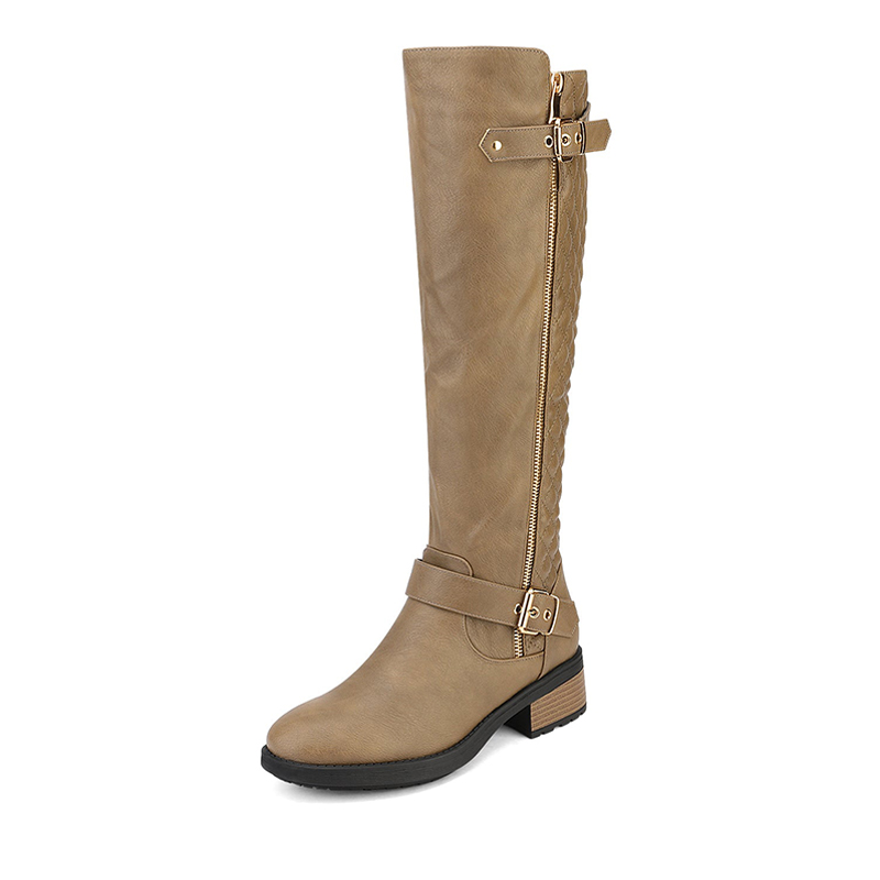 Women's Knee High Winter Boots - Side Zipper, Flat Low Chunky Heel, Suede Snow Boots With Fluffy Lining, Black