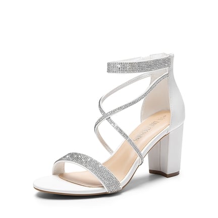 Rhinestone Block Heel Sandals-DREAM PAIRS