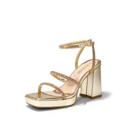 Gold Chunky Block Heels Dream Pairs