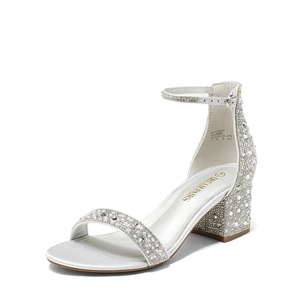 Silver rhinestone chunky heels hotsell