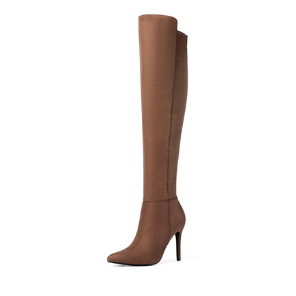 Dream Pairs Women's Over The Knee Boots - Stretch Knit, Chunky Lug Sole, Platform Heel, Beige, Size 9