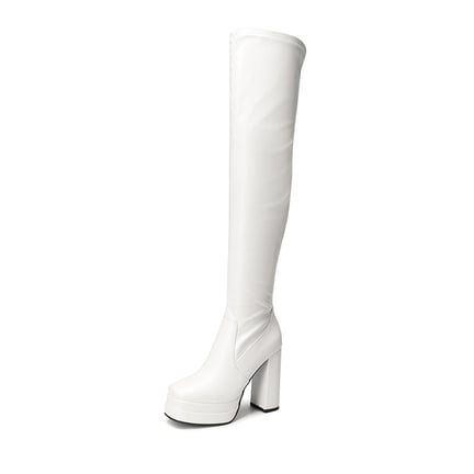 Chunky heel white boots shop