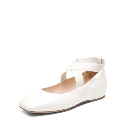 White ballet flats with ankle strap sales