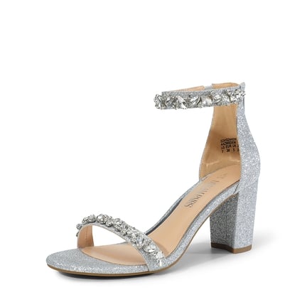 Women s Silver Rhinestone Heels Block Heels Dream Pairs