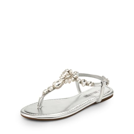 Silver jeweled flat sandals hotsell