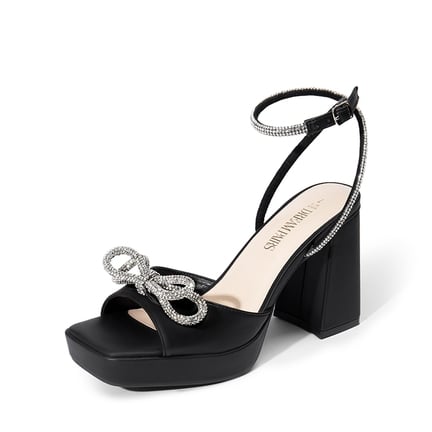 Black rhinestone chunky heels online