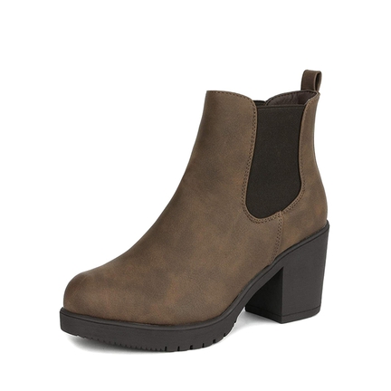 black dress and brown boots LIPPA - BROWN Patent leather high-heeled ankle boots main image 1