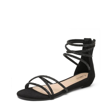 Low heel strappy sandals black new arrivals